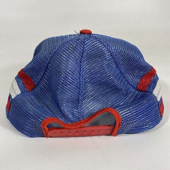Vintage Snap Back Mesh Trucker Hat Cap Blue Red White 3 Stripes Lacrosse Club - Picture 4 of 10
